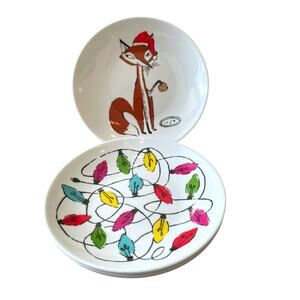 Kate Spade Melamine Tidbit Plates 6in Holiday Festive Foxes Set of 4 NEW